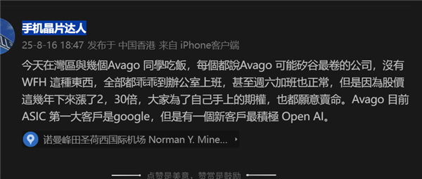 美国人也996 Avago成硅谷最卷公司:只因股价涨了二三十倍