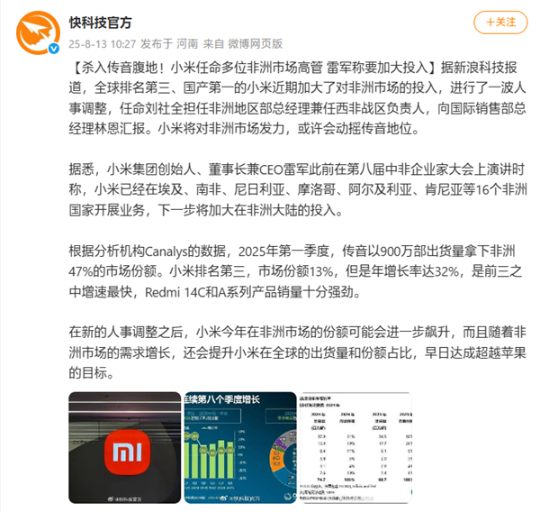 传音手机非洲依然断层第一!小米第三:连续9季度增长