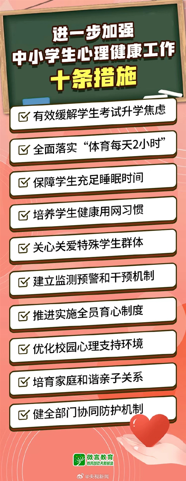 加强中小学生心理健康!教育部发布10条举措:有效缓解学生考试升学焦虑