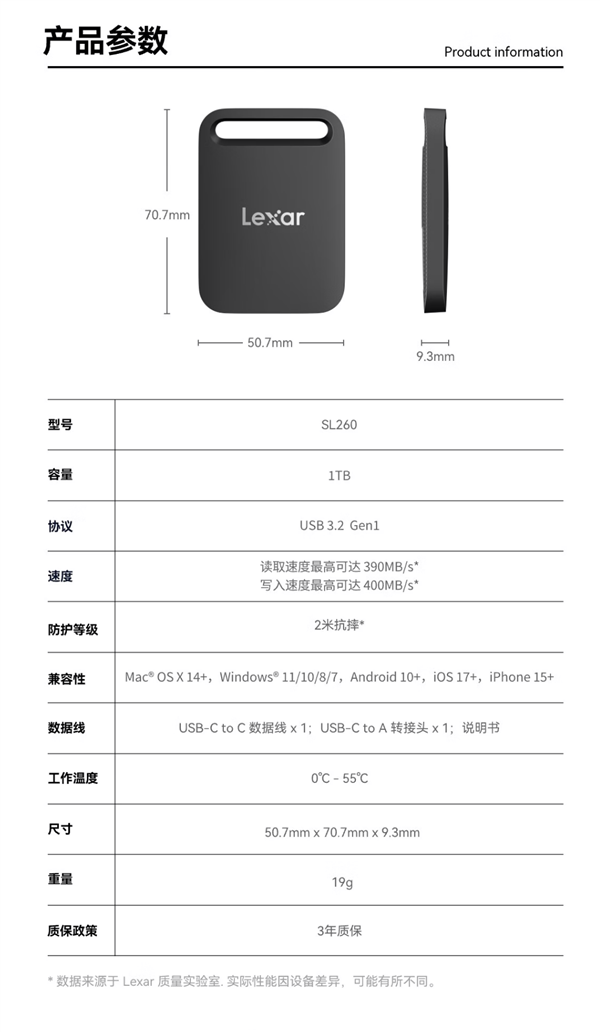 告别手机内存焦虑!雷克沙发布Air小轻块移动SSD:3秒传完1GB数据 439元