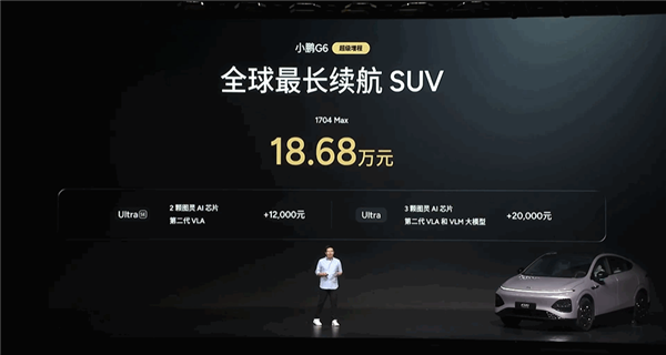 1704km全球续航最长的SUV!小鹏G6超级增程上市:18.68万元