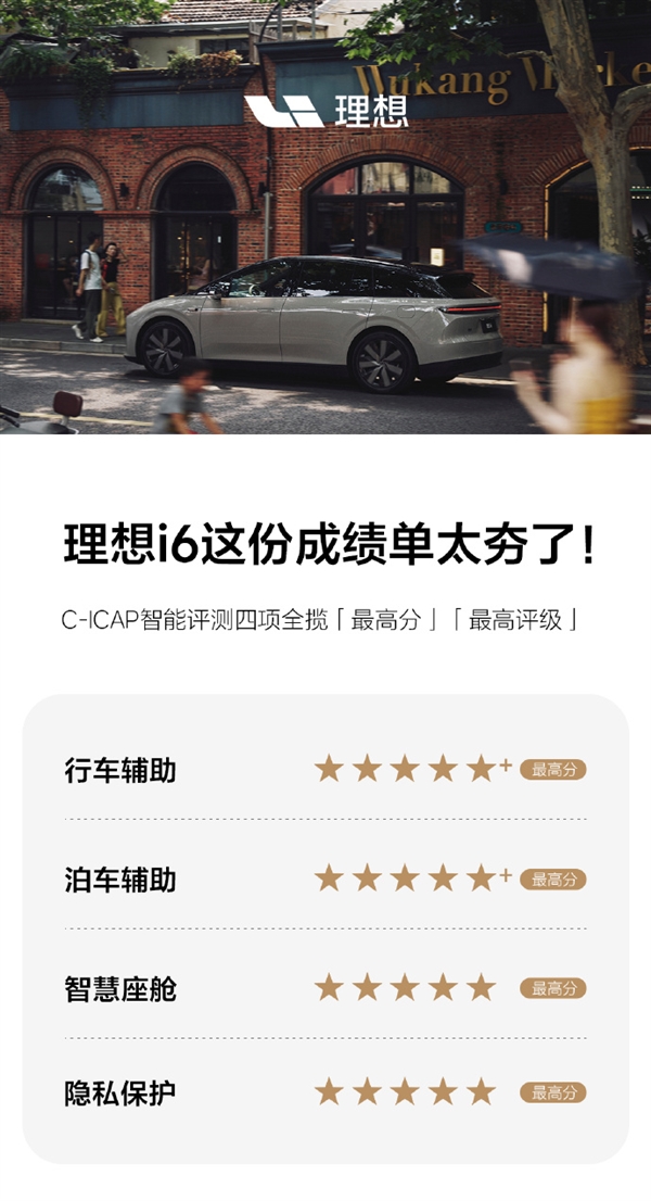 权威认证!理想i6智驾/泊车/座舱/隐私全拿史上最高分