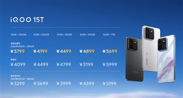 首发天玑9500最强版本!iQOO15T发布:3299元起