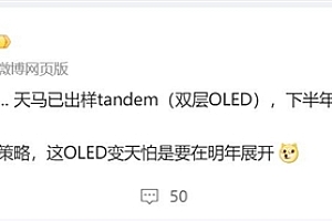 天马出样双层OLED 博主:明年OLED市场要变天