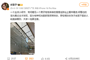 张馨予曝苹果门店穿裙易“走光楼梯 ” 有男子“看来看去” 涉事门店和商场回应