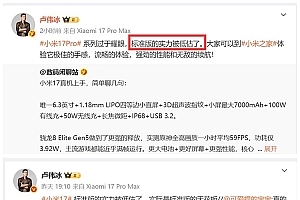 小米17破今年国产手机首销纪录 卢伟冰:标准版被低估了
