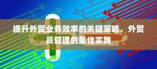 提升外贸业务效率的关键策略与外贸员管理最佳实践