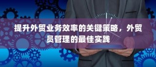 提升外贸业务效率的关键策略与外贸员管理最佳实践