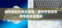 提升外贸业务效率的关键策略，外贸员管理的最佳实践