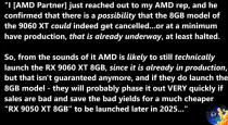 AMD调整产品策略，或将取消RX 9060 XT 8GB版本，避免重蹈NVIDIA市场失误