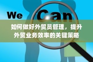 提升外贸业务效率的关键策略，外贸员管理的最佳实践