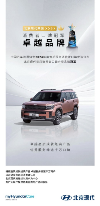 北京现代荣获2024年度售后服务冠军，消费者口碑赞誉不断