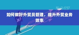 外贸员管理优化与业务效率提升策略
