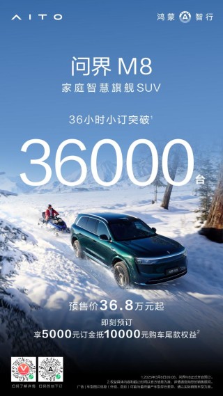 问界M8预售火爆，3.6万台小订突破，爆款趋势瞩目