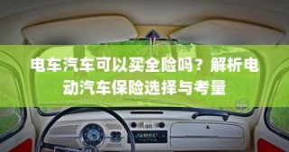 电动汽车保险选择解析，全险是否可行？全面解析电车汽车保险考量与选择之道。