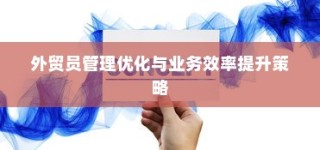 外贸员管理优化与业务效率提升策略探讨