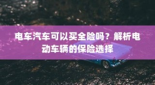 电动车辆保险全解析，能否购买全险？