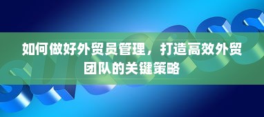 如何做好外贸员管理，打造高效外贸团队的关键策略