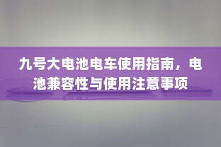 九号大电池电车使用指南，电池兼容性与使用注意事项