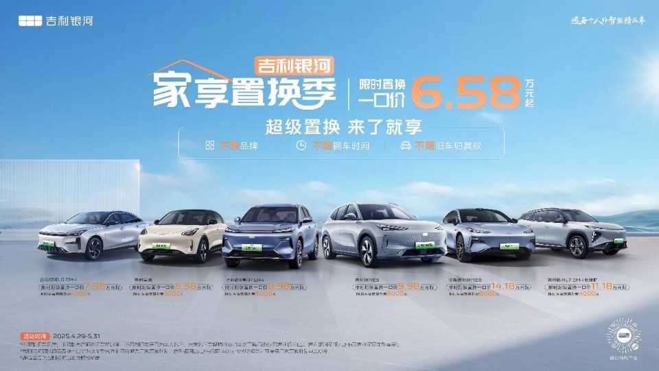 吉利银河全系超值优惠，低至6.58万元起，置换补贴高达8000元！