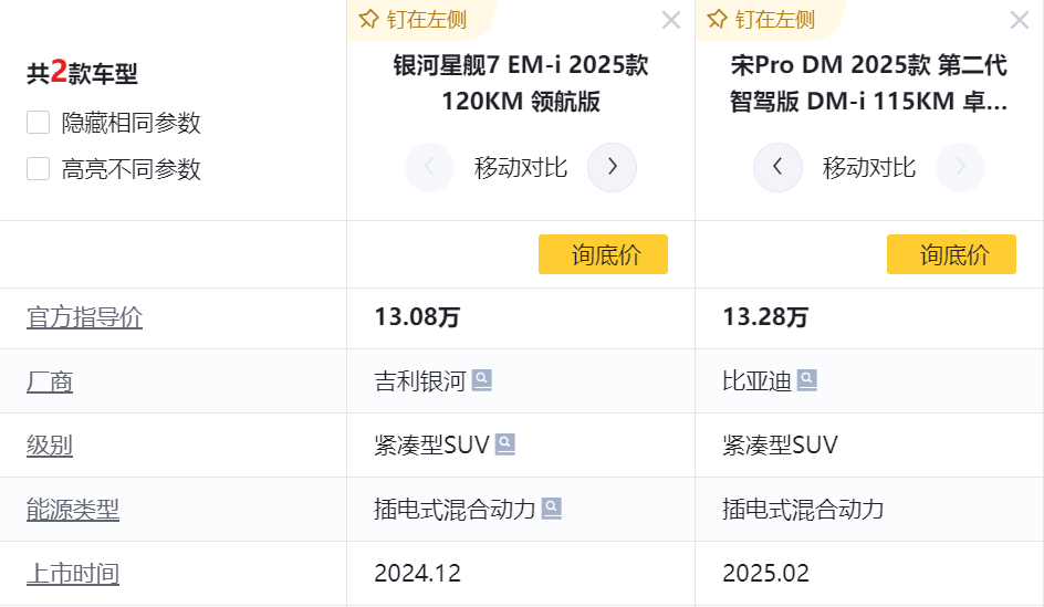 星舰7 EM-i与宋Pro DM-i插混车型对比，哪款车型更适合你？
